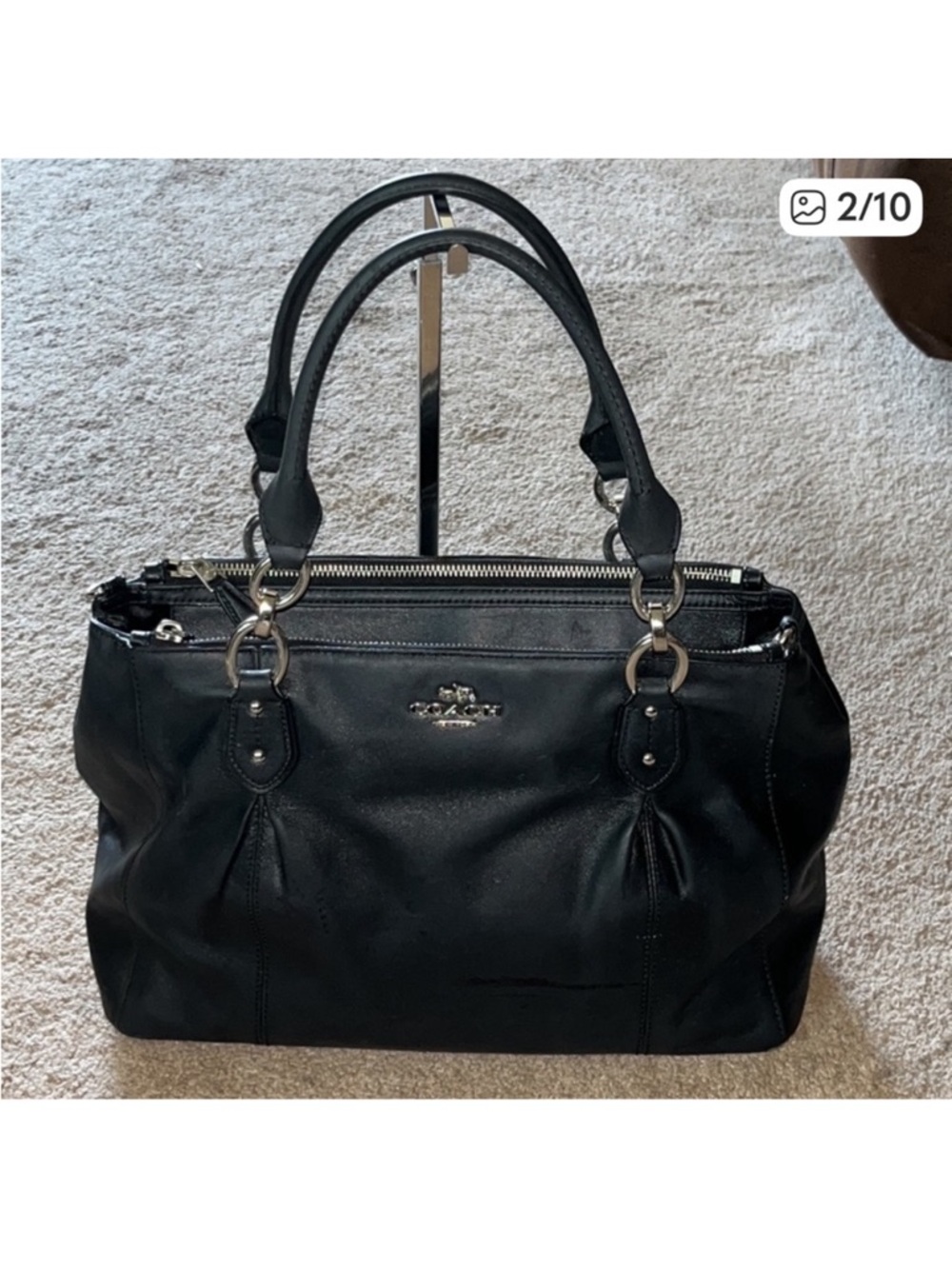 Coach Black Leather Double-Handle Shoulder Tote - Picture 2 of 9